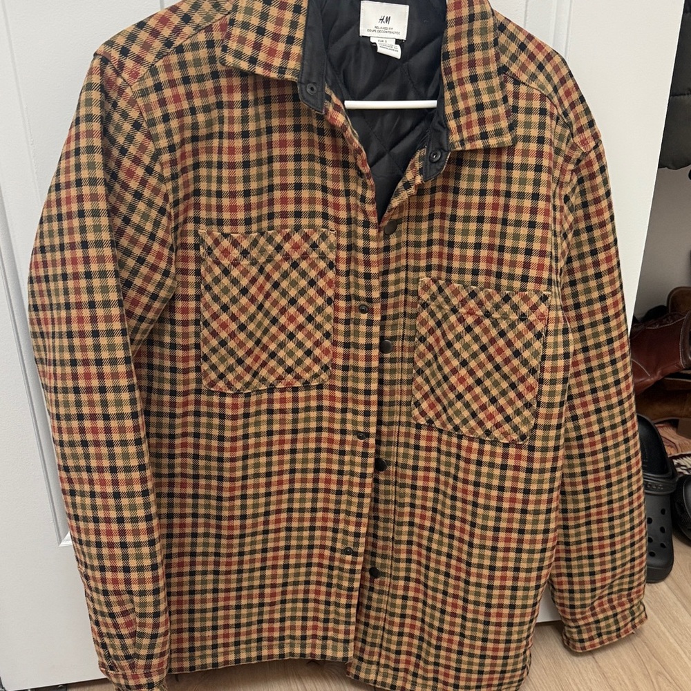 H&M Men's Checkered Shirt Jacket - Tan and Black
